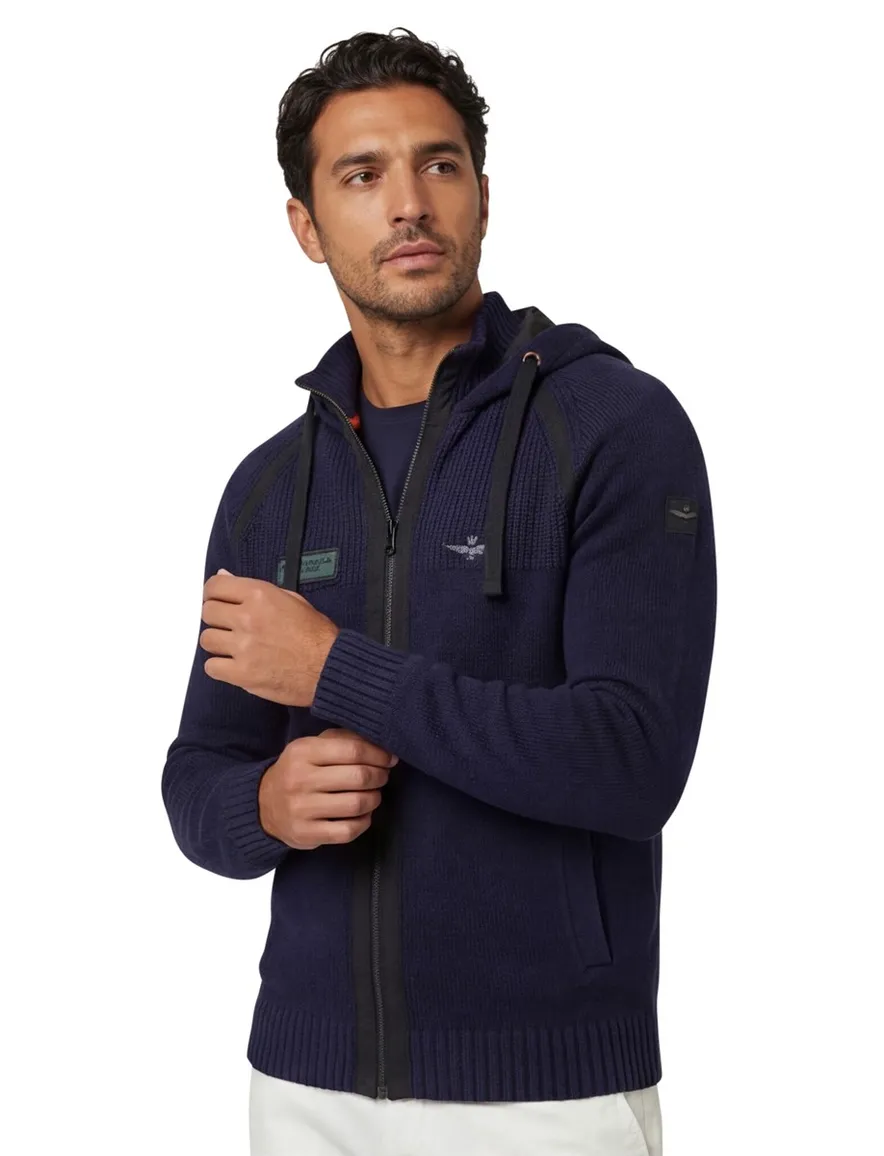 Aeronautica Militare hoodie rits effen donkerblauw gebreid