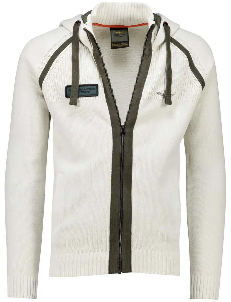 Aeronautica Militare hoodie effen wit gebreid slim fit