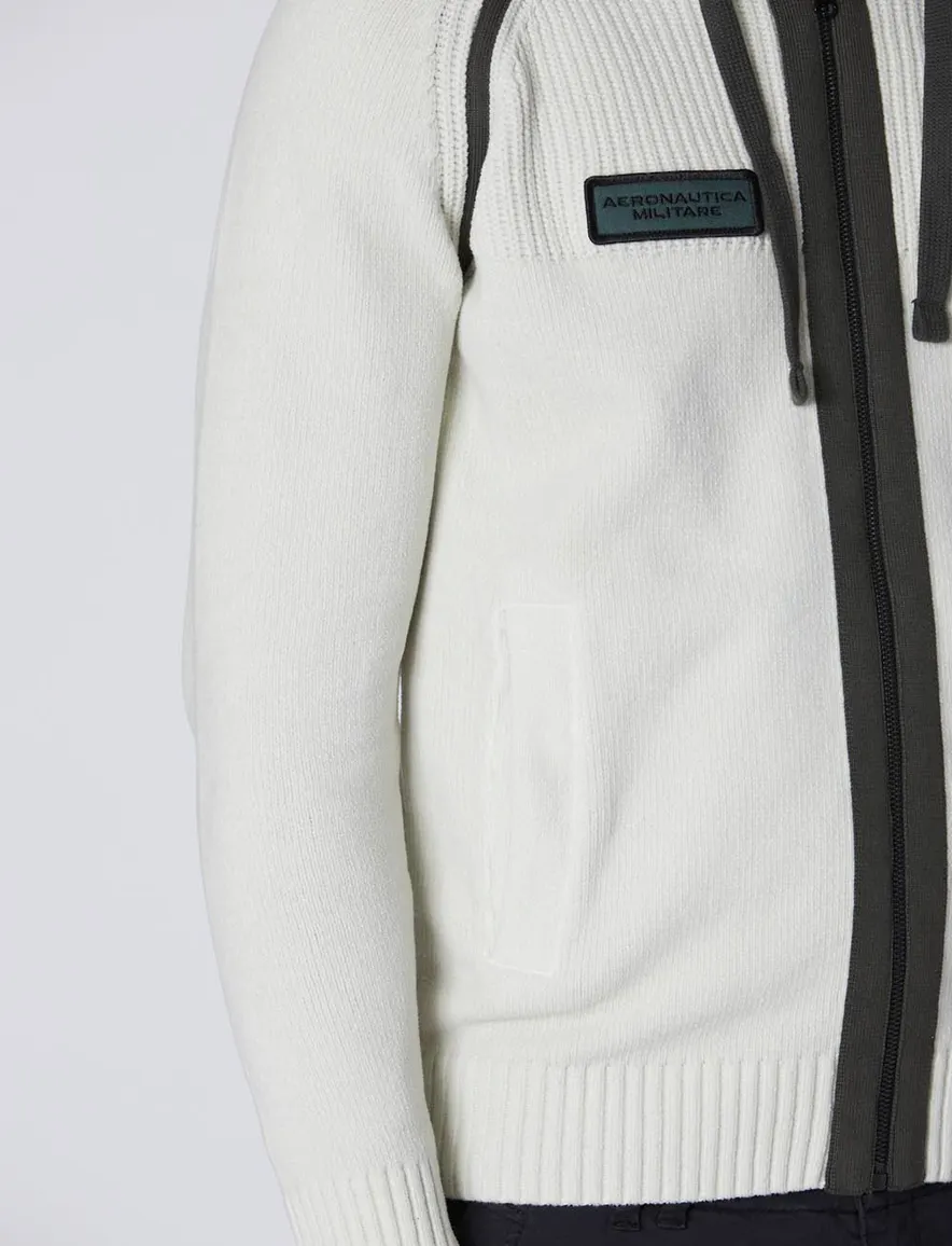 Aeronautica Militare hoodie effen wit gebreid slim fit