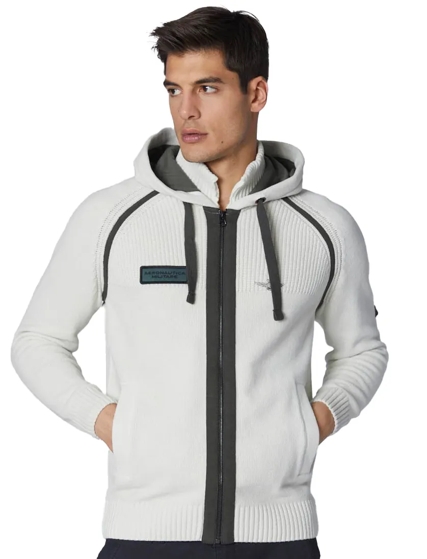 Aeronautica Militare hoodie effen wit gebreid slim fit