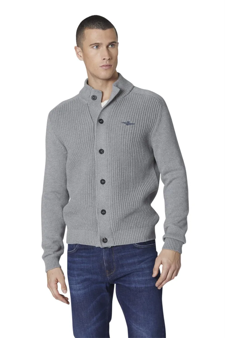 vest Aeronautica Militare grijs effen katoen knopen