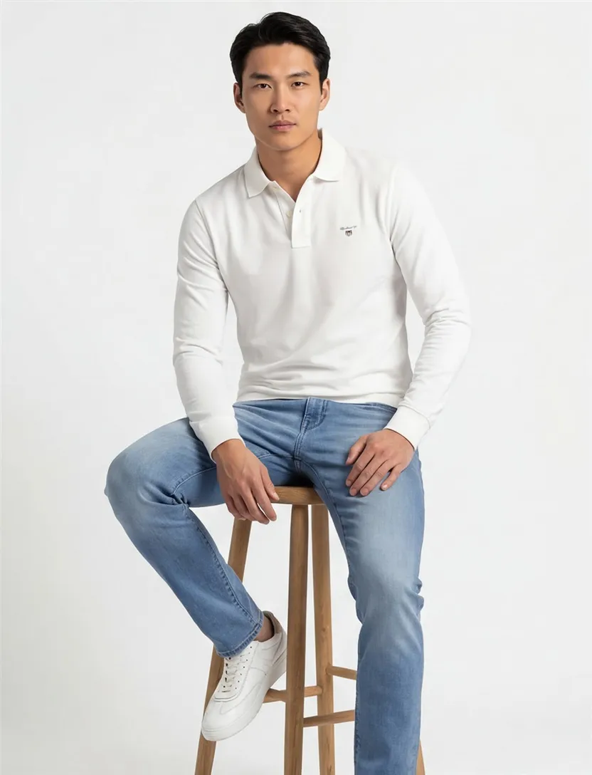 katoenen Gant polo effen wit normale fit