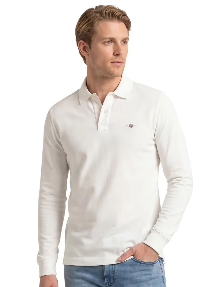 katoenen Gant polo effen wit normale fit