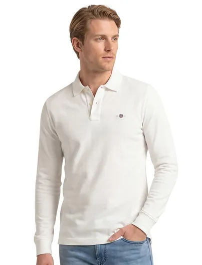Gant polo Gant wit effen katoen normale fit