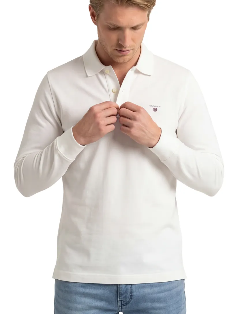 katoenen Gant polo effen wit normale fit