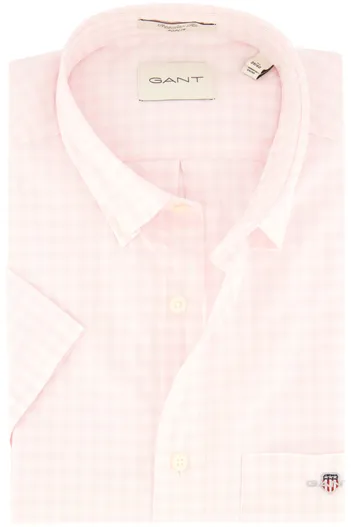Gant Gant overhemd korte mouw roze geruit button-down katoen