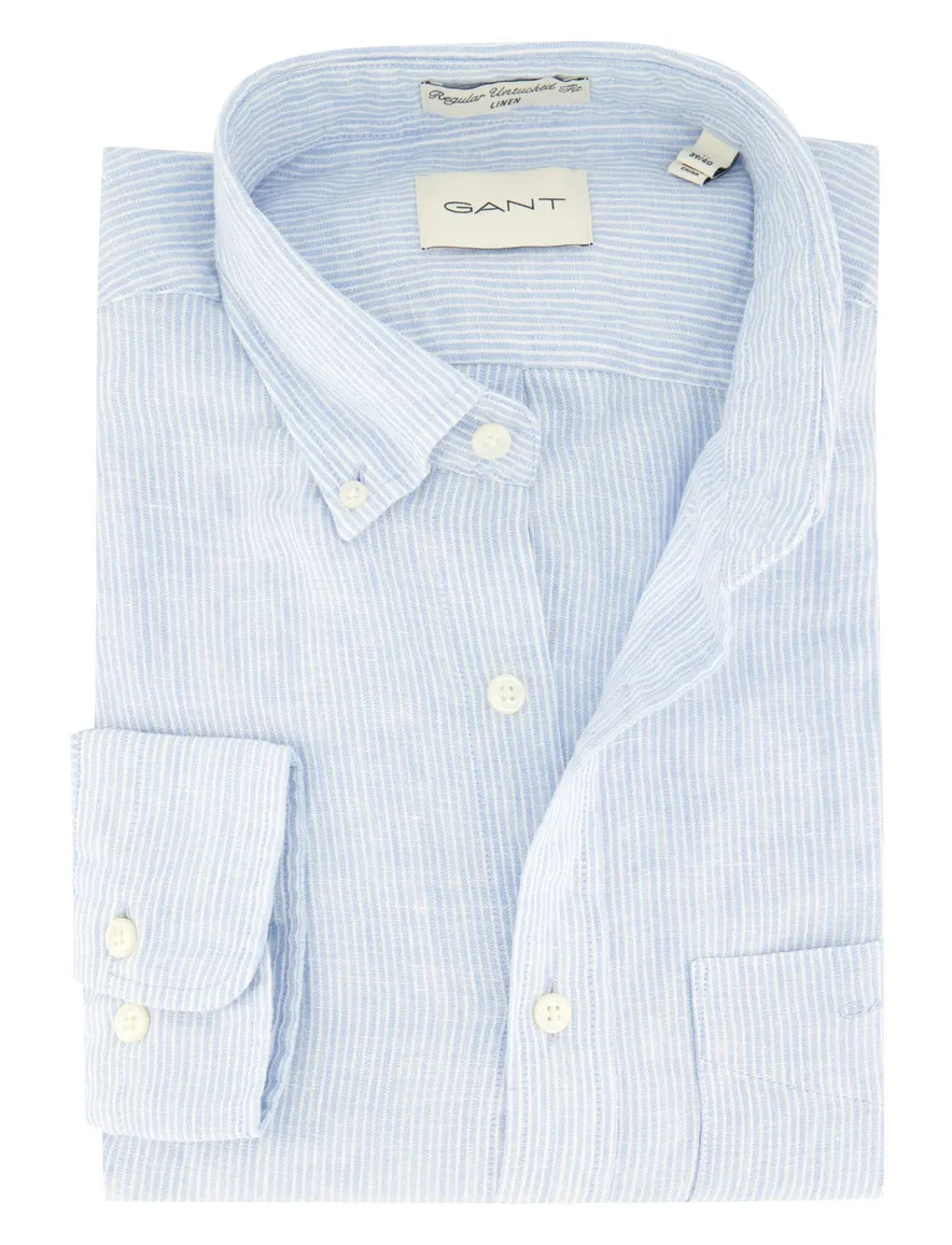 Gant overhemd blauw gestreept linnen