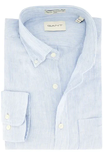 Gant Gant overhemd linnen blauw gestreept normale fit