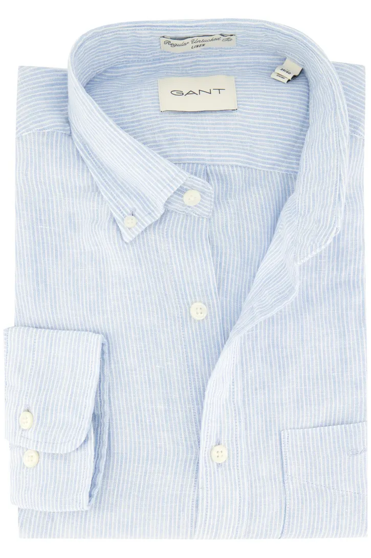 Gant overhemd linnen blauw gestreept normale fit