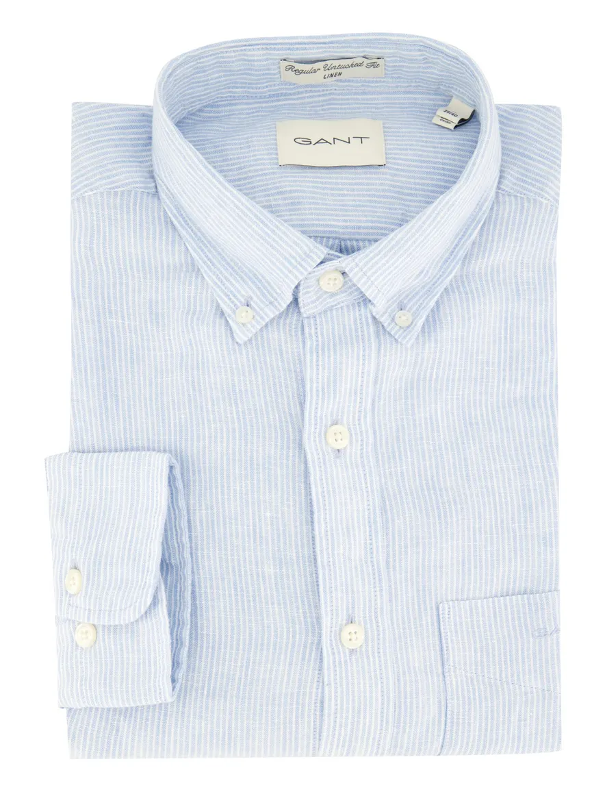 Gant overhemd blauw gestreept linnen