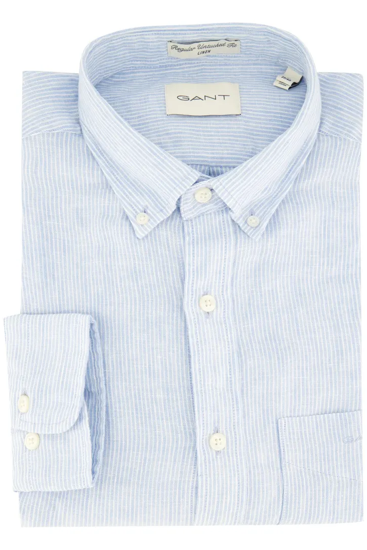 Gant overhemd linnen blauw gestreept normale fit