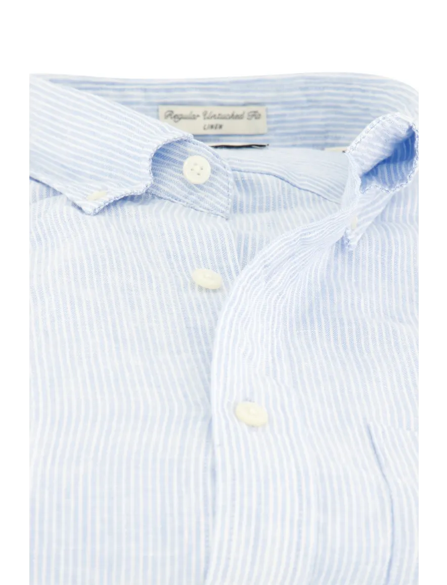 Gant overhemd blauw gestreept linnen