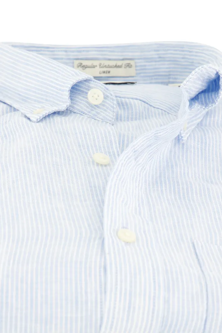 Gant overhemd linnen blauw gestreept normale fit
