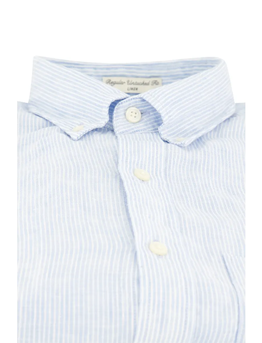 Gant overhemd blauw gestreept linnen