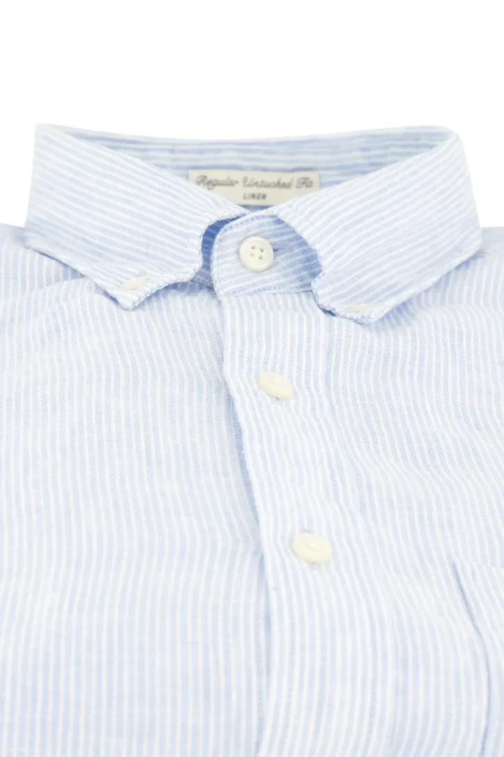 Gant overhemd linnen blauw gestreept normale fit