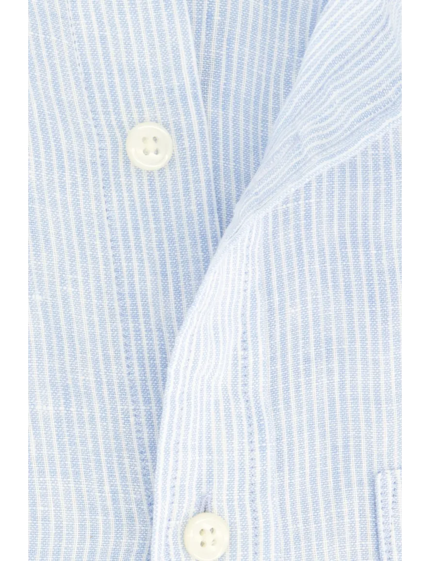 Gant overhemd blauw gestreept linnen