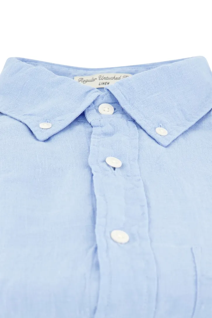 linnen Gant overhemd blauw button-down normale fit