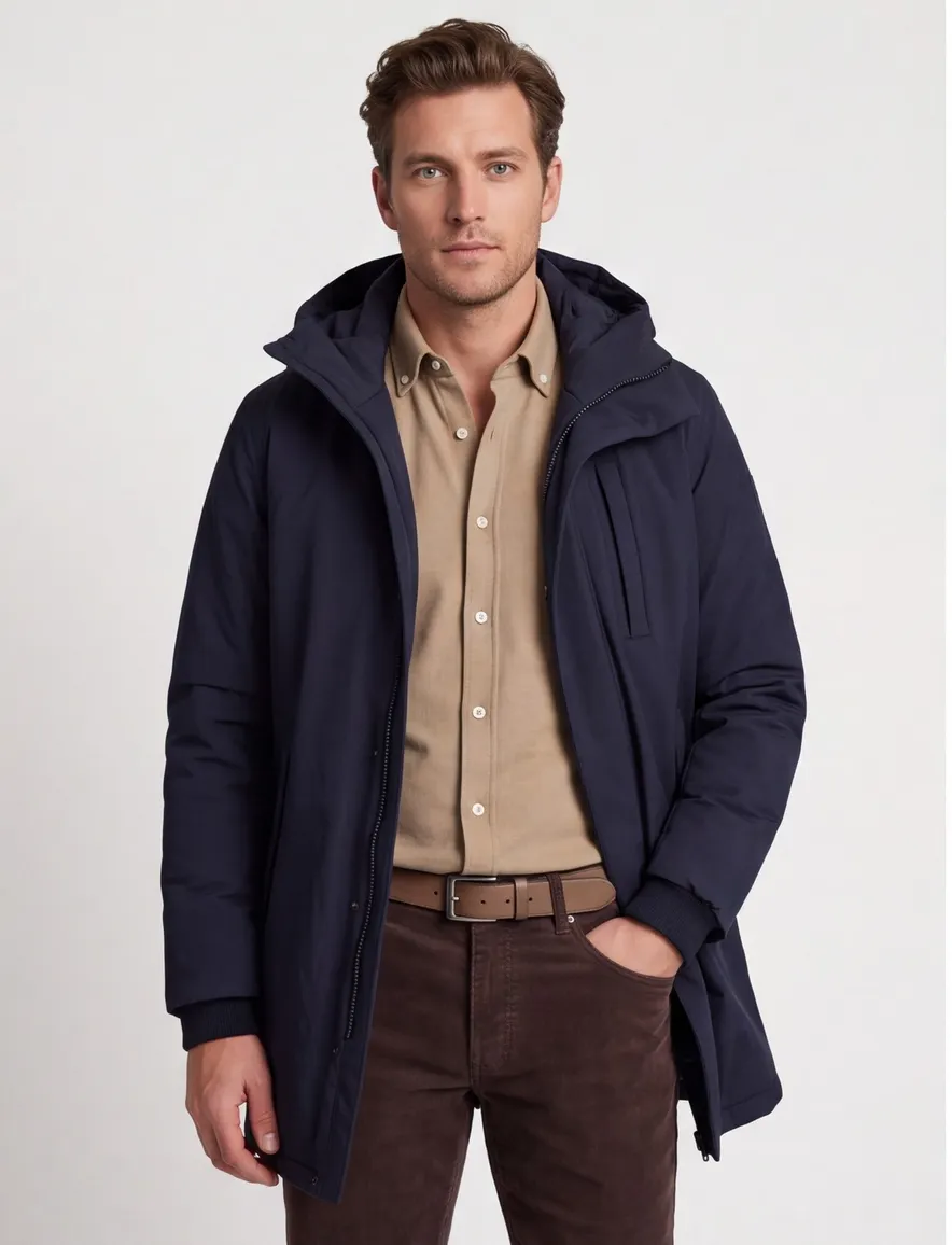 Airforce parka effen donkerblauw capuchon normale fit