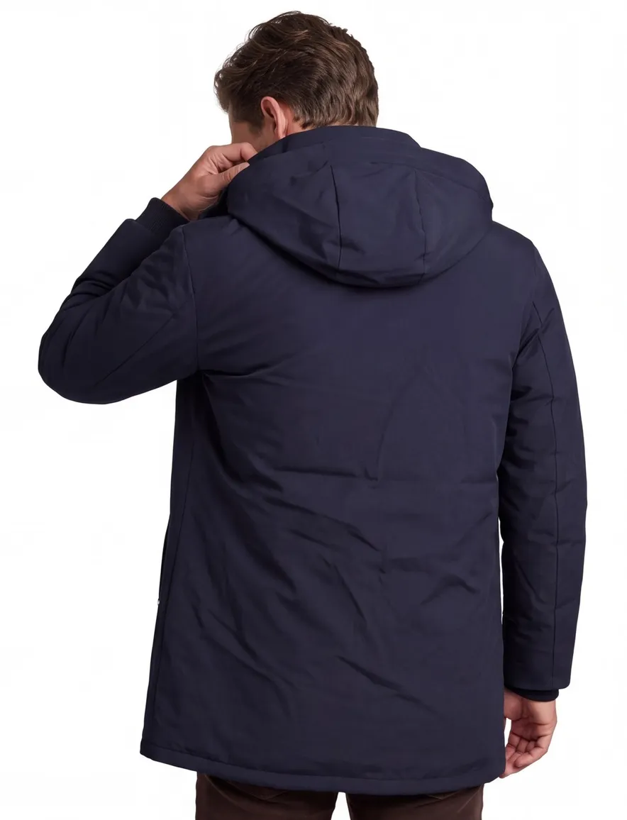 Airforce parka effen donkerblauw capuchon normale fit
