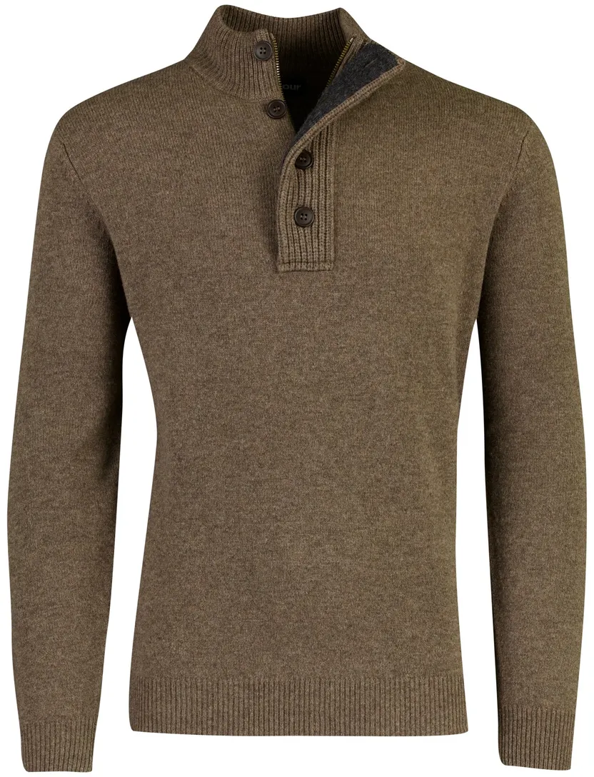 Barbour wollen half zip trui bruin gemêleerd