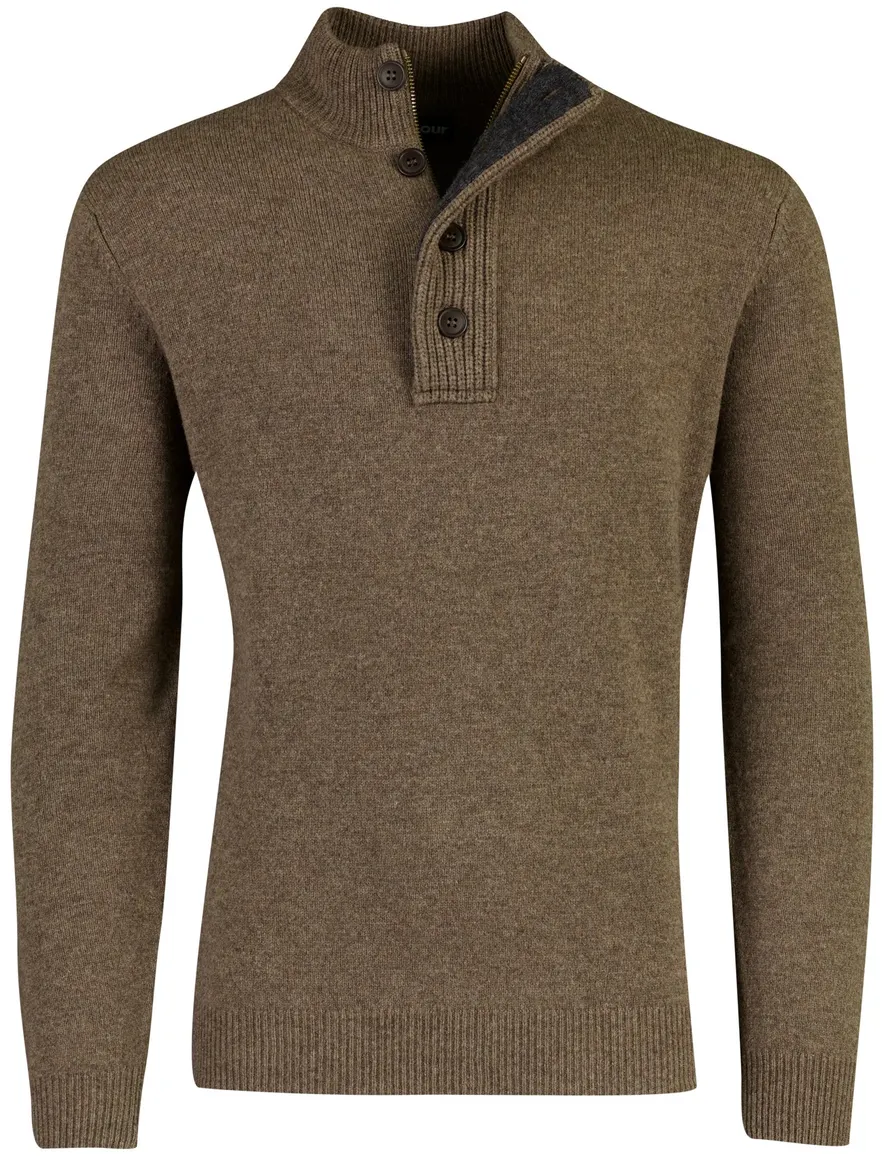 Trui Barbour half zip bruin gemêleerd wol gebreid