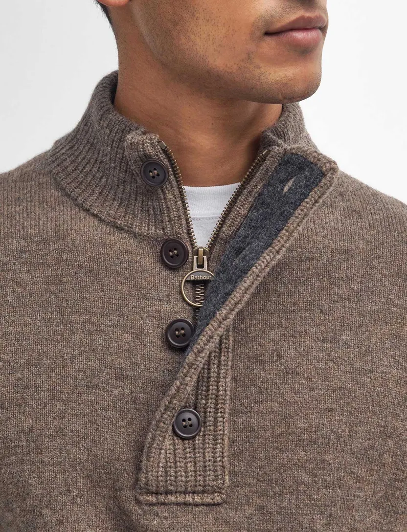 Barbour wollen half zip trui bruin gemêleerd