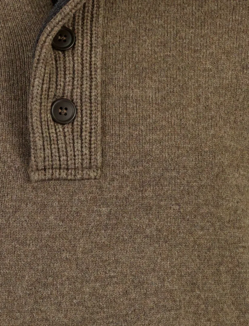 Barbour wollen half zip trui bruin gemêleerd
