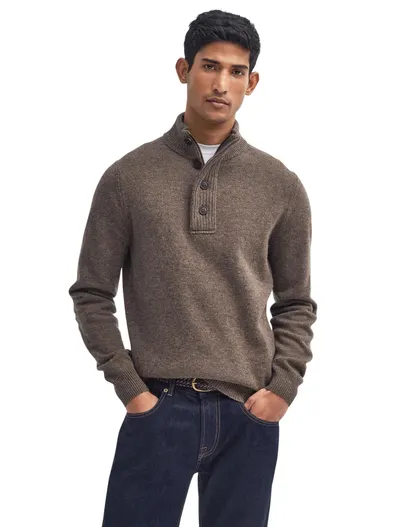 Barbour Trui Barbour half zip bruin gemêleerd wol