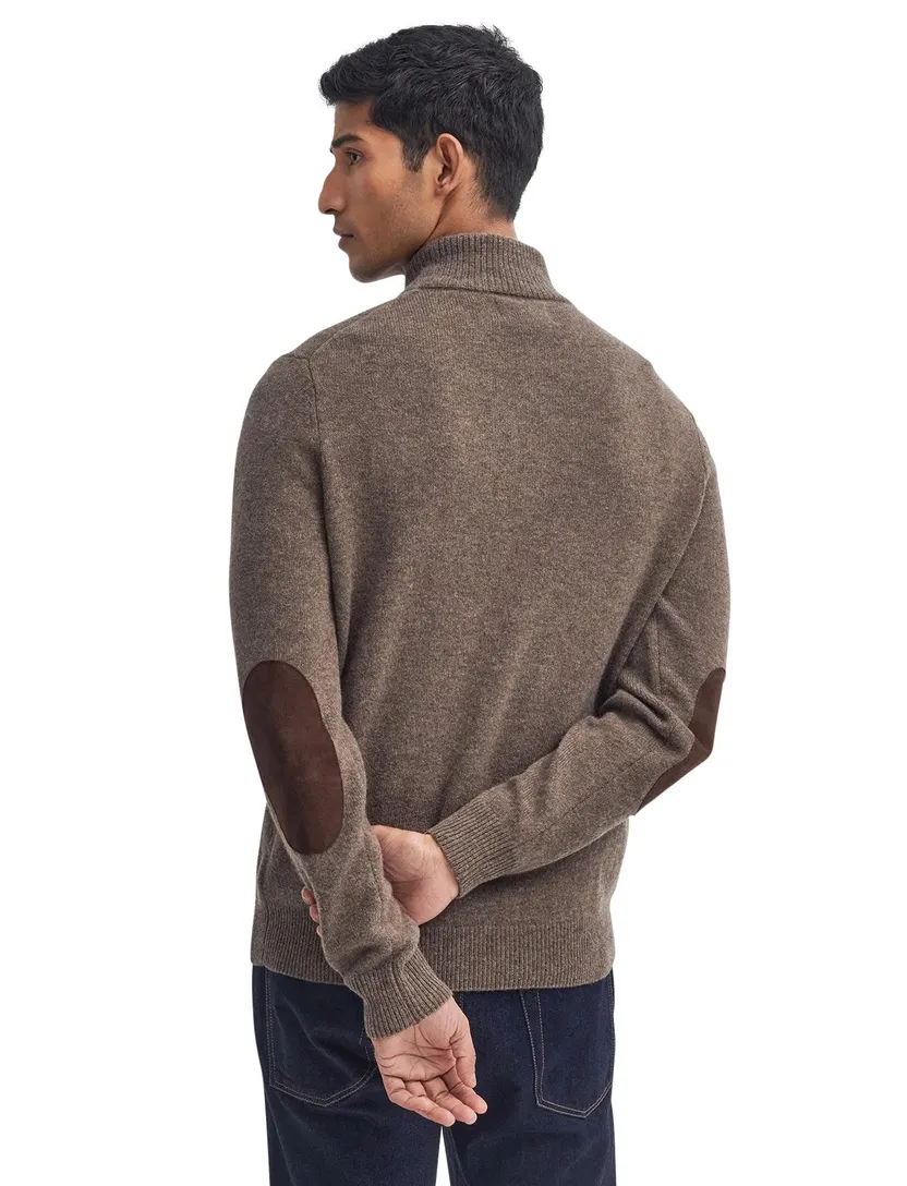 Barbour wollen half zip trui bruin gemêleerd