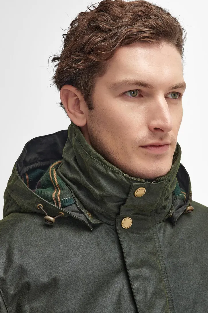 katoenen Barbour waxjas donkergroen normale fit