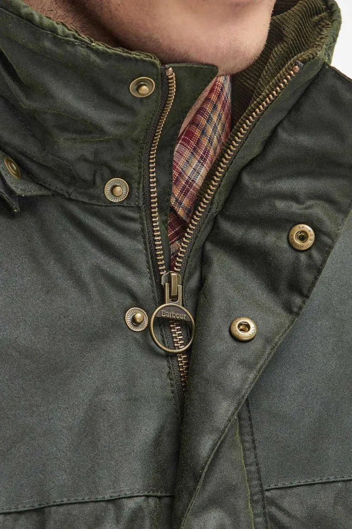 katoenen Barbour waxjas donkergroen normale fit