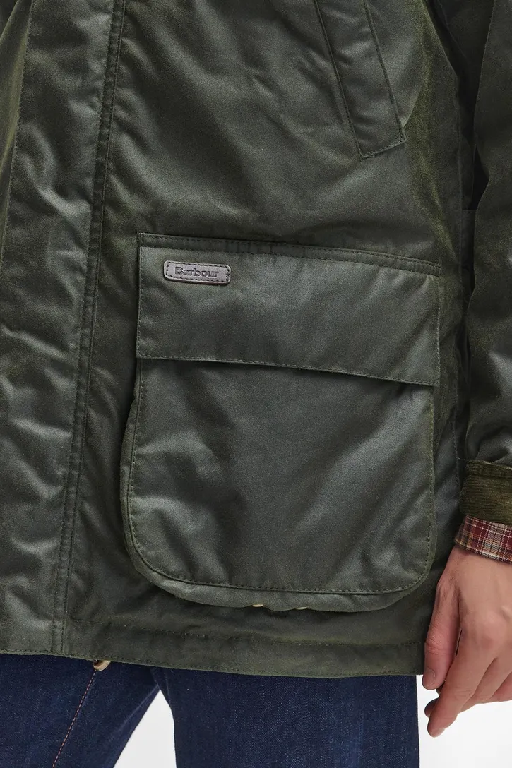 katoenen Barbour waxjas donkergroen normale fit