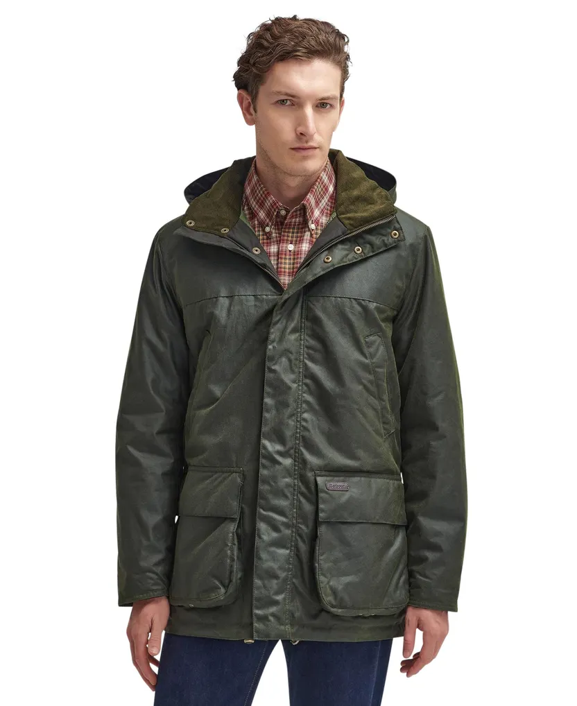 katoenen Barbour waxjas donkergroen normale fit