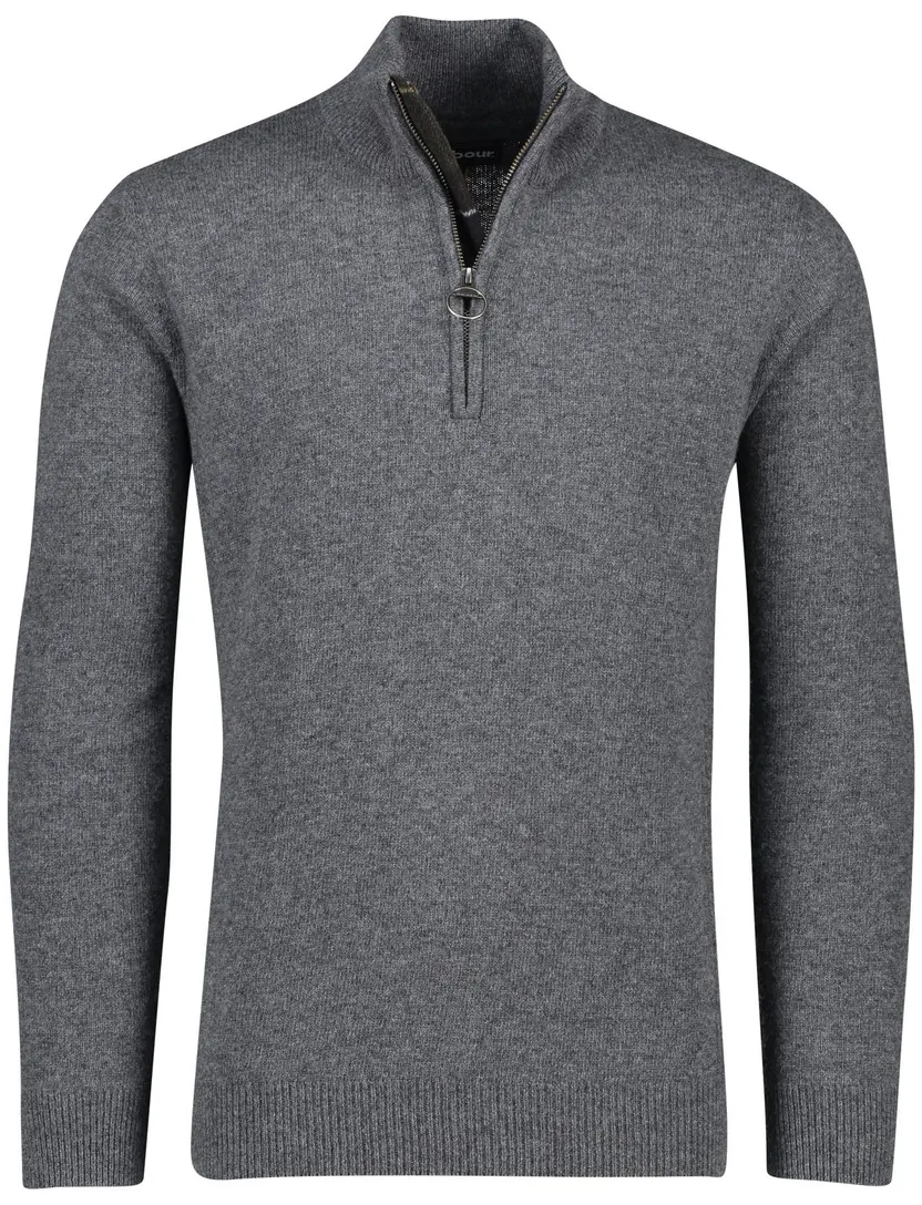 Barbour Holden trui half zip grijs gemêleerd wol