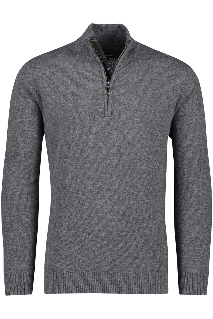 wollen Barbour trui gemeleerd grijs half zip