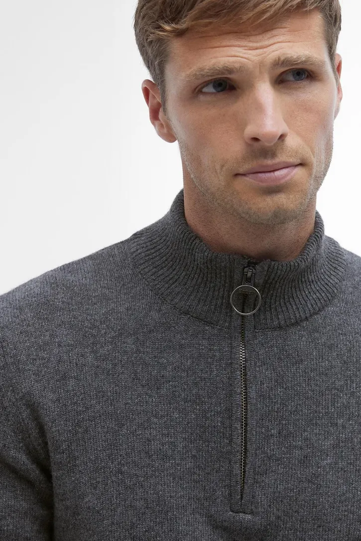 Barbour Holden trui half zip grijs gemêleerd wol
