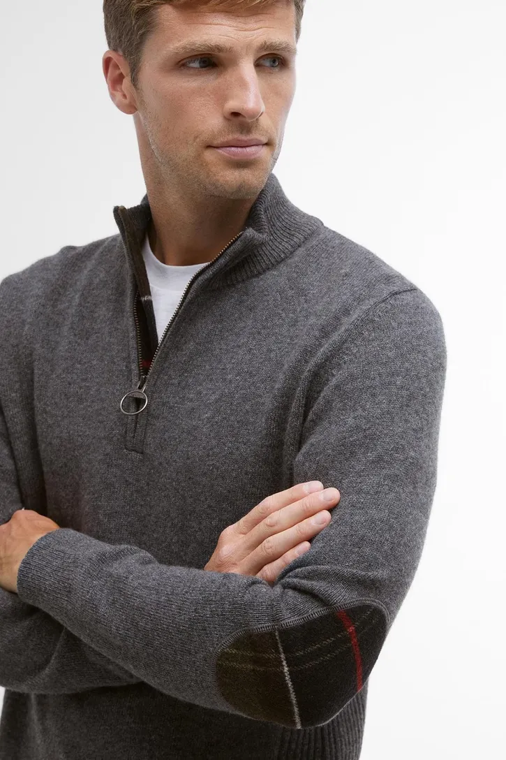 Barbour Holden trui half zip grijs gemêleerd wol