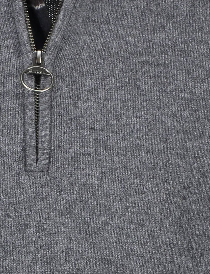 Barbour Holden trui half zip grijs gemêleerd wol