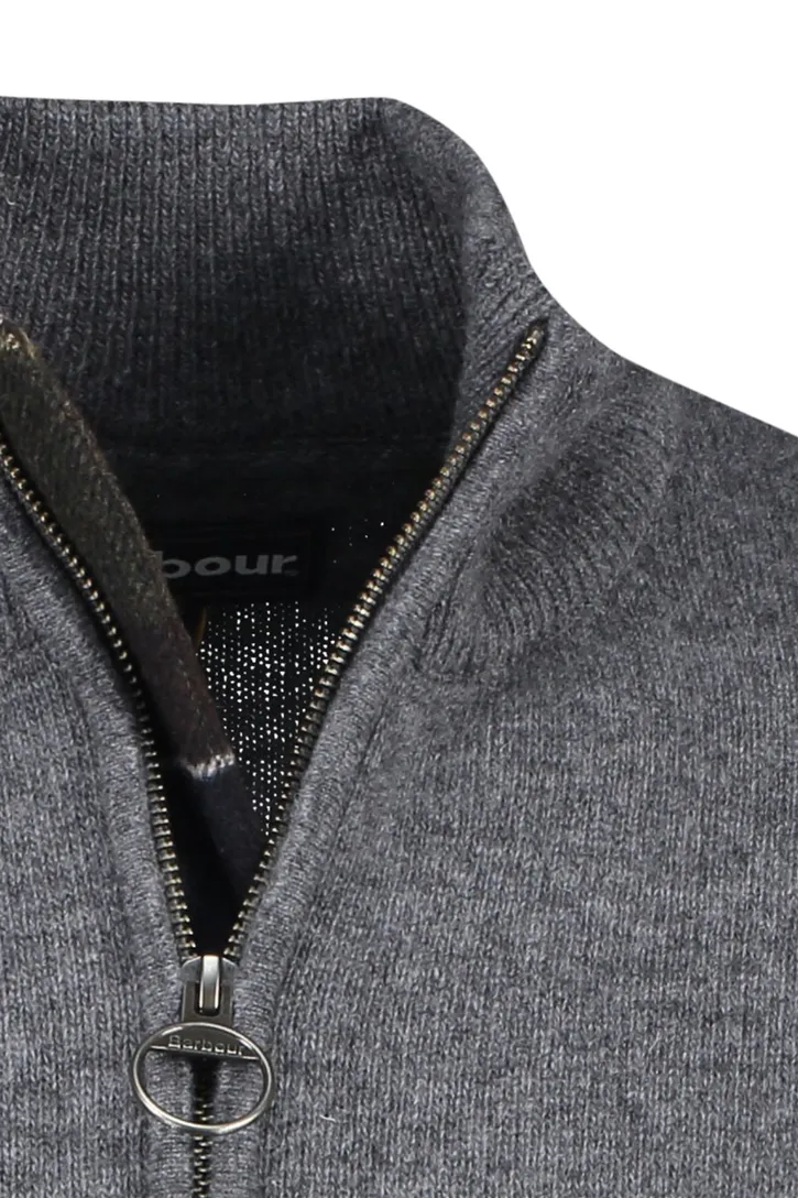 wollen Barbour trui gemeleerd grijs half zip