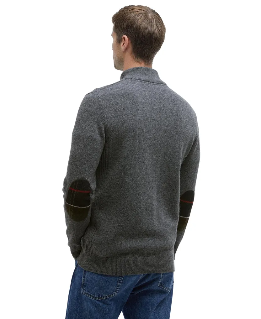 Barbour Holden trui half zip grijs gemêleerd wol