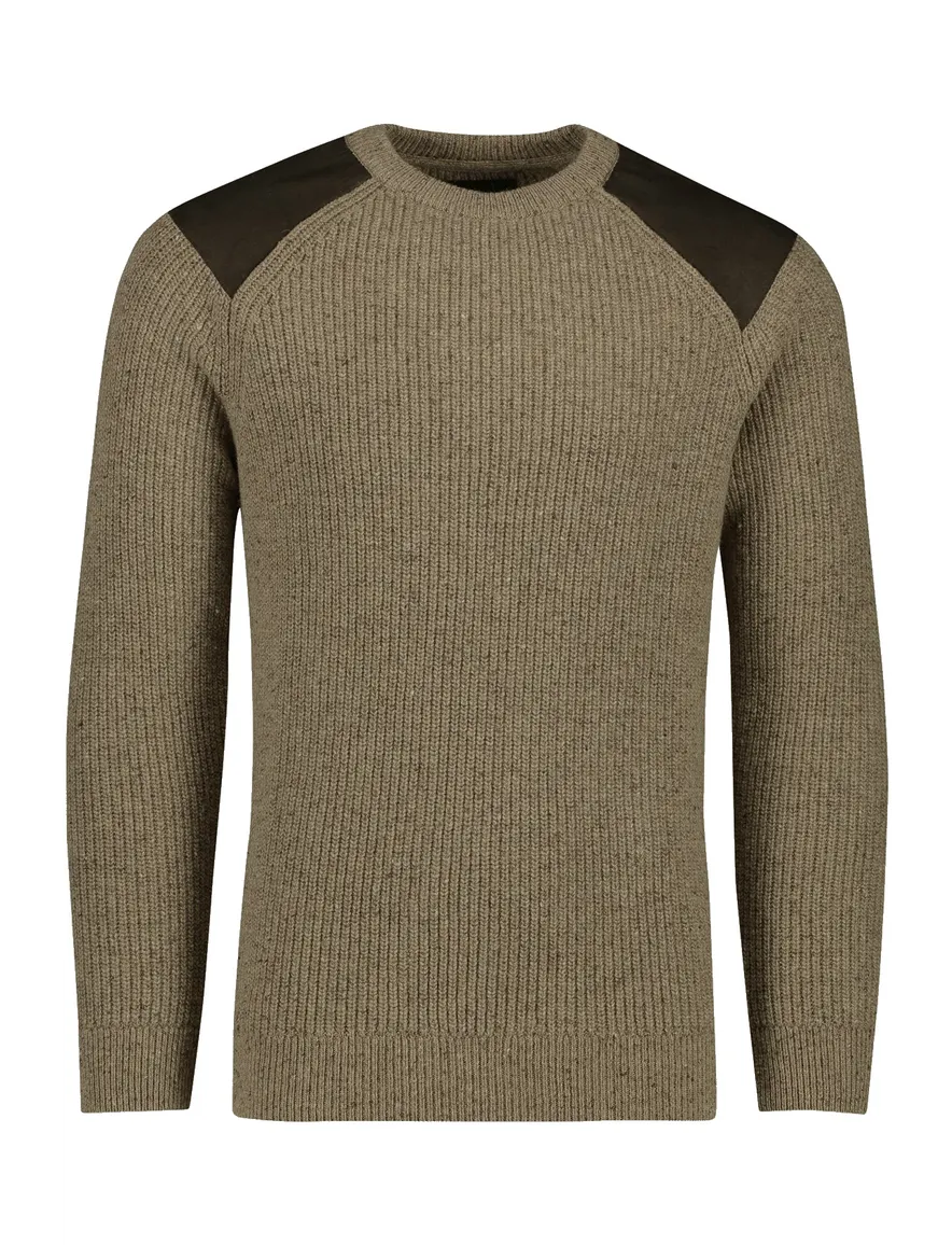 Barbour trui effen khaki wol normale fit