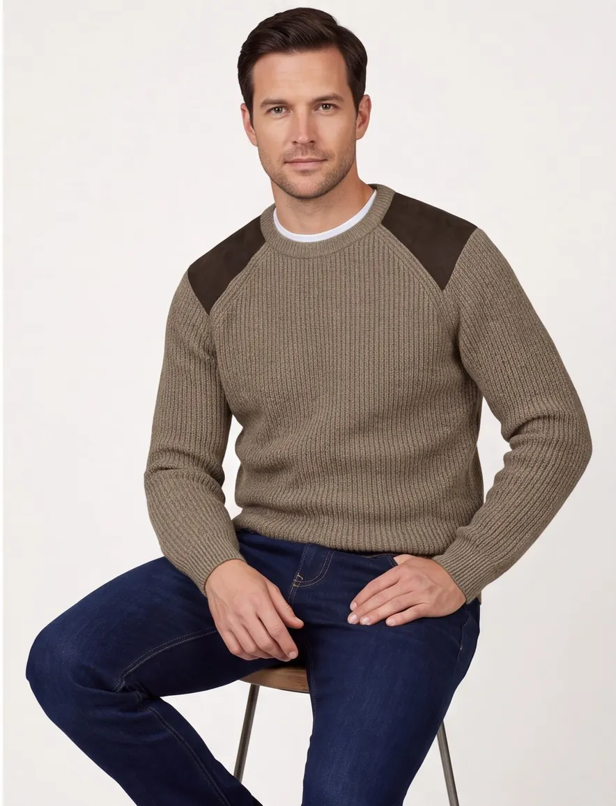 Barbour trui effen khaki wol normale fit