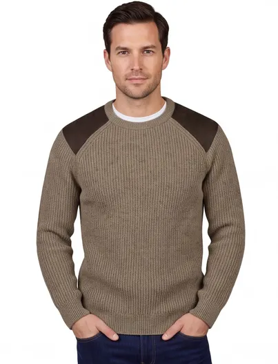 Barbour Barbour trui bruin gemeleerd grof gebreid ronde hals