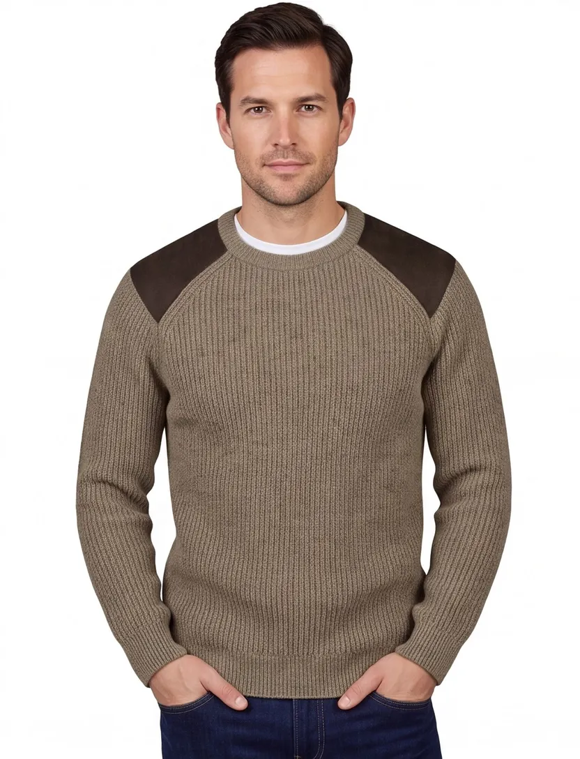 wollen Barbour trui effen khaki normale fit