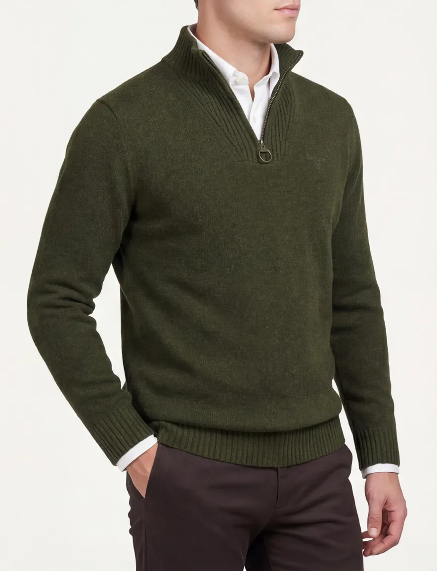 Gebreide halfzip trui Barbour groen lamswol