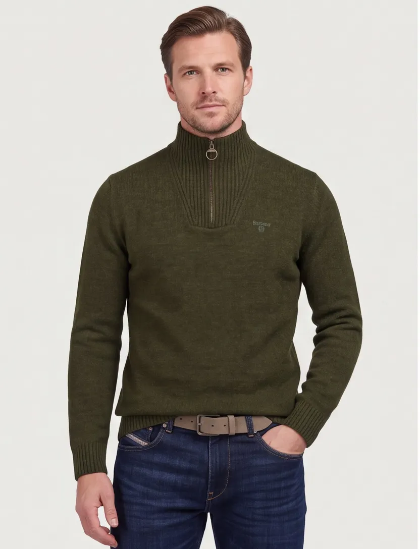 Trui Barbour half zip donkergroen gemêleerd
