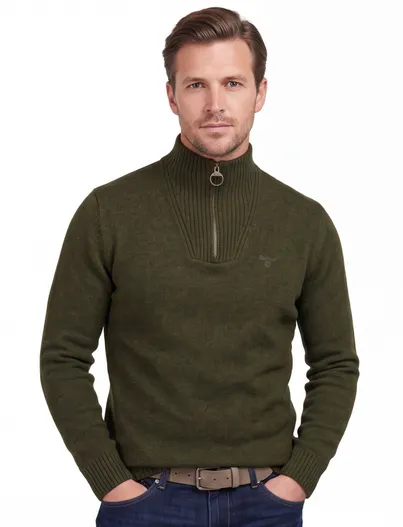 Barbour Barbour half zip trui donkergroen gemêleerd