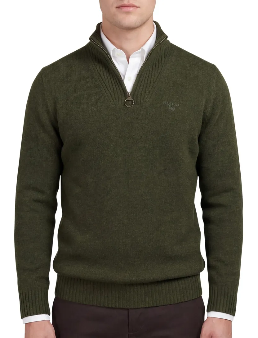 Gebreide halfzip trui Barbour groen lamswol