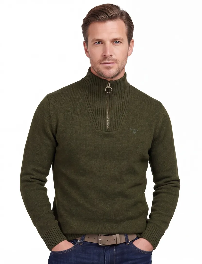 Trui Barbour half zip donkergroen gemêleerd