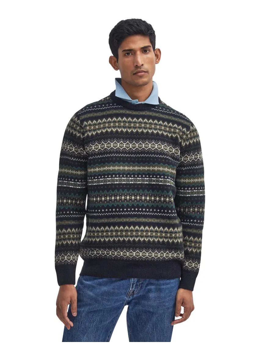 Barbour trui ronde hals donkergroen geprint